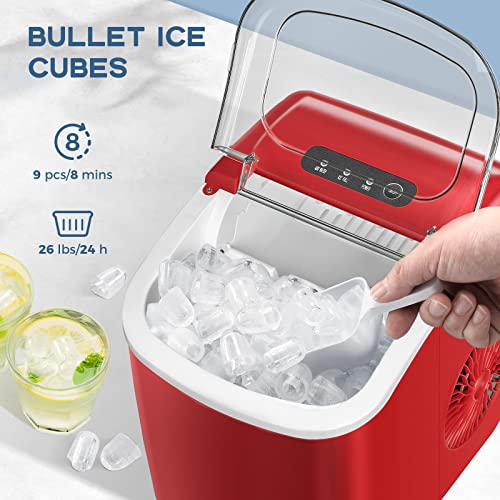 33 lb. Household Ice Machine Tabletop Ice Maker Bullet Ice Red Color